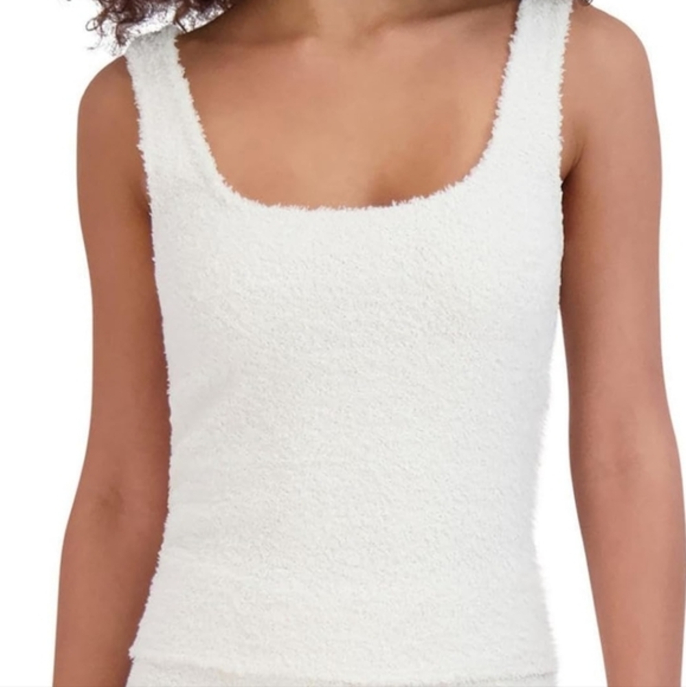 Steve Madden Women's White Scoop-Neck Chenille Cropped Sleep Tank NWT